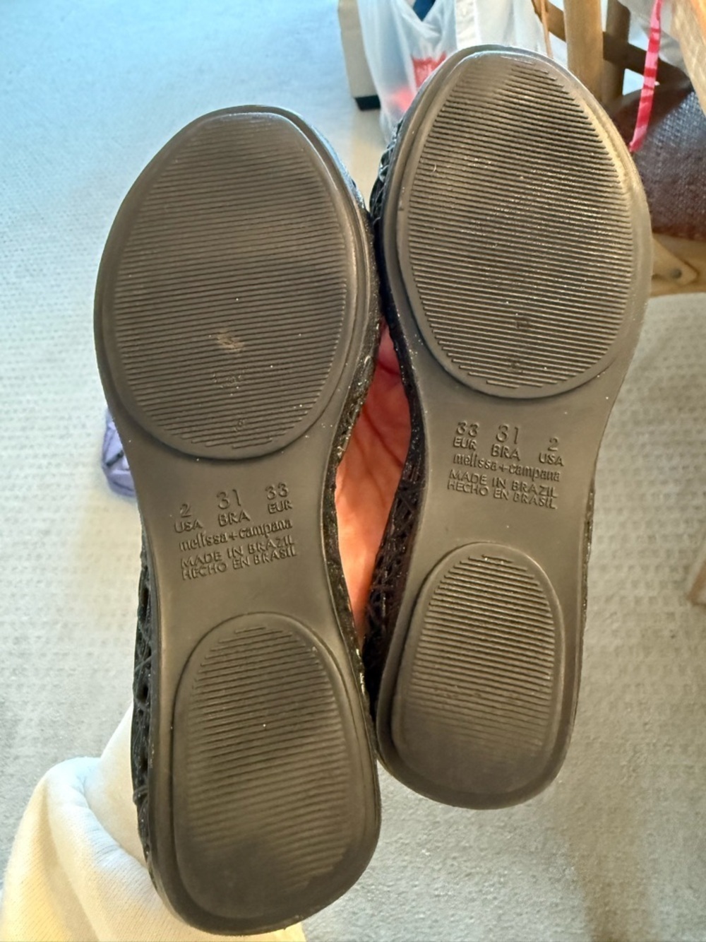 Mini Melissa Black Glitter Laser-Cut Girls’ Ballet Flats - Picture 5 of 5